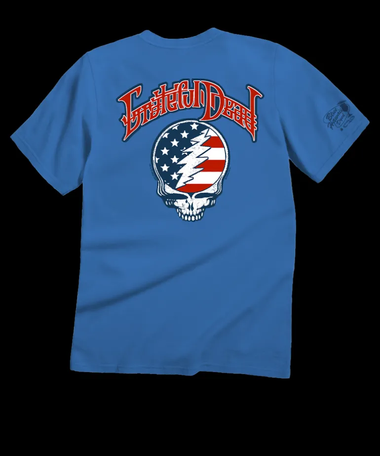 Grateful Dead American Flag - Blue Hawaii Dyed Short Sleeve Crewneck T-Shirt