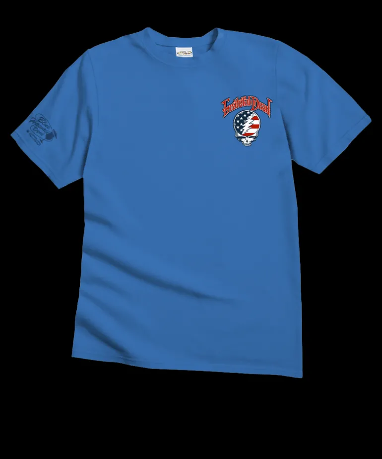 Grateful Dead American Flag - Blue Hawaii Dyed Short Sleeve Crewneck T-Shirt