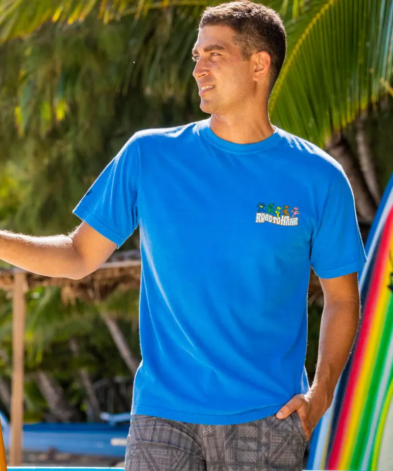 Grateful Dead Bears On The Road - Blue Hawaii Dyed Short Sleeve Crewneck T-Shirt