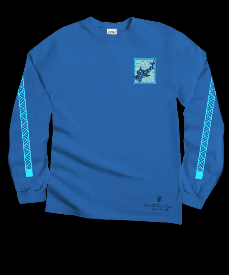 Hammerhead Tribal - Blue Hawaii Dyed Long Sleeve Crewneck T-Shirt