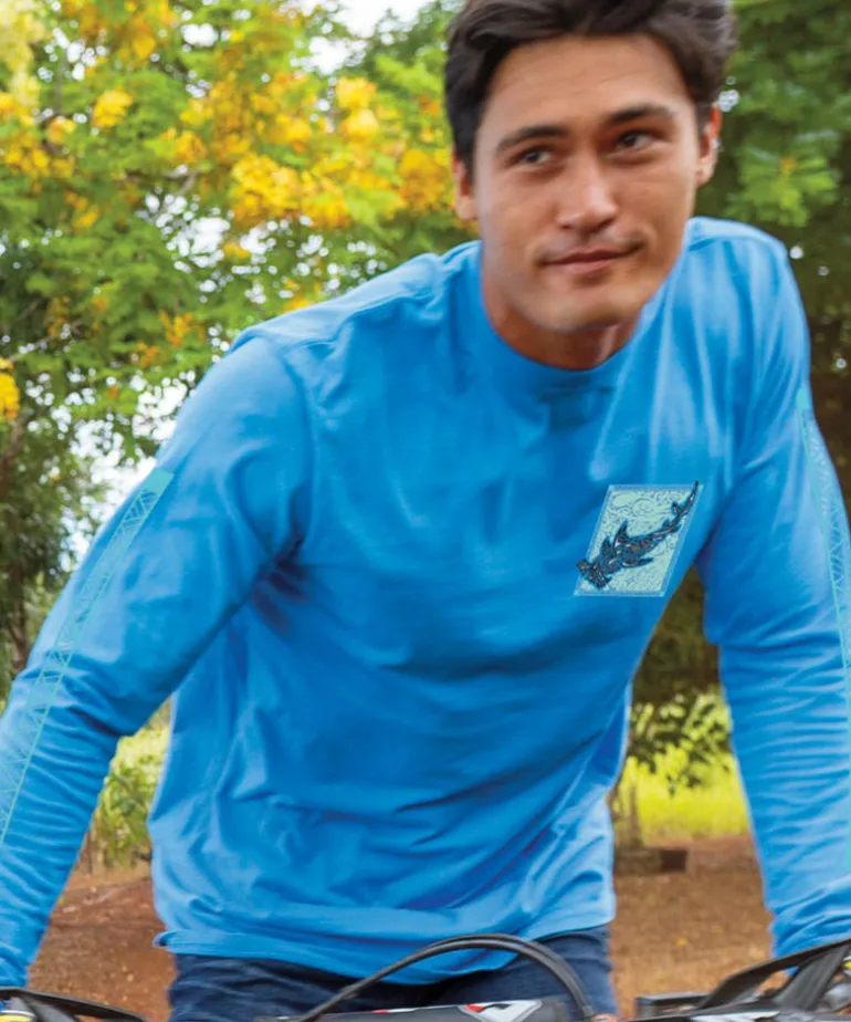 Hammerhead Tribal - Blue Hawaii Dyed Long Sleeve Crewneck T-Shirt