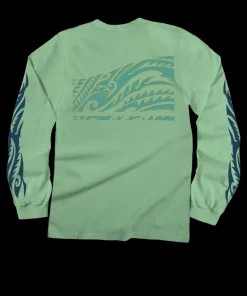 Honu Tribal Mauka - Key Lime Dyed Long Sleeve Crewneck T-Shirt