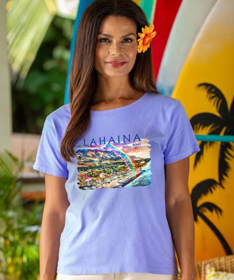 Lahaina Watercolor - Lavender Dyed Short Sleeve Scoop Neck T-Shirt