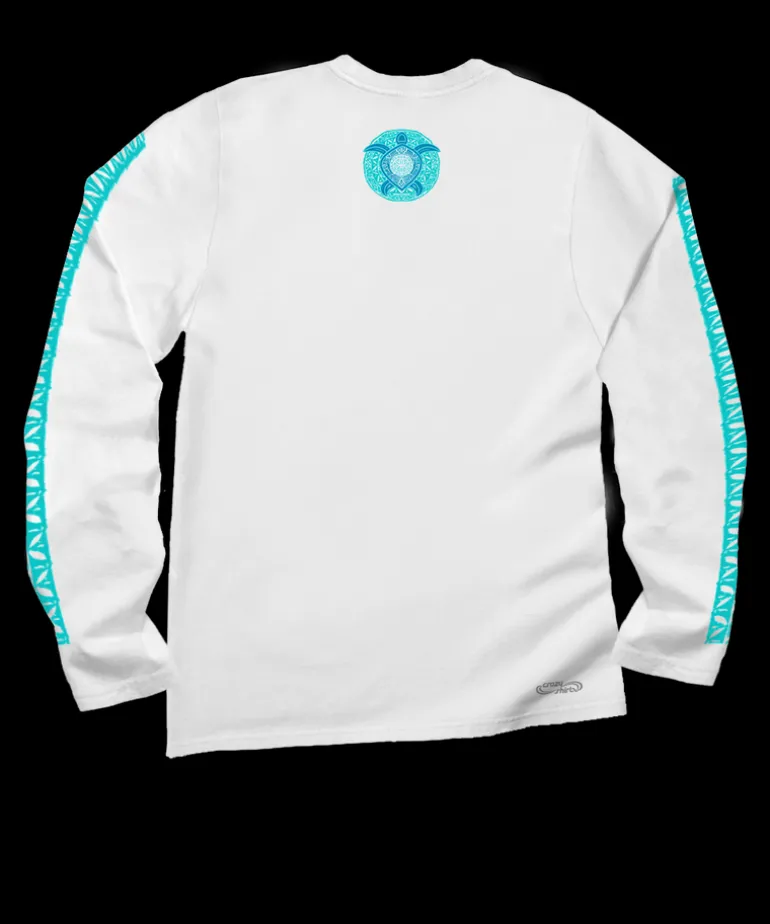 Ocean Blue - White Long Sleeve Crewneck T-Shirt