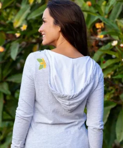 Plumeria Quilt Band - White Gray Heather Long Sleeve Harmony Hooded T