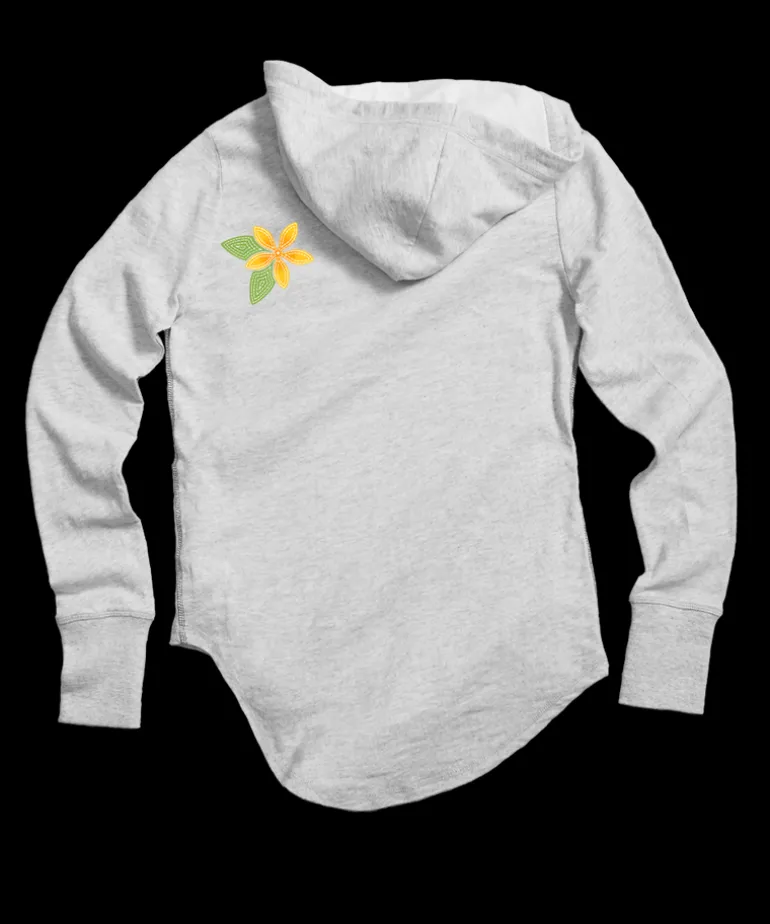 Plumeria Quilt Band - White Gray Heather Long Sleeve Harmony Hooded T