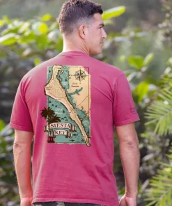 Siesta Key Map - Paradise Red Dyed Short Sleeve Crewneck T-Shirt