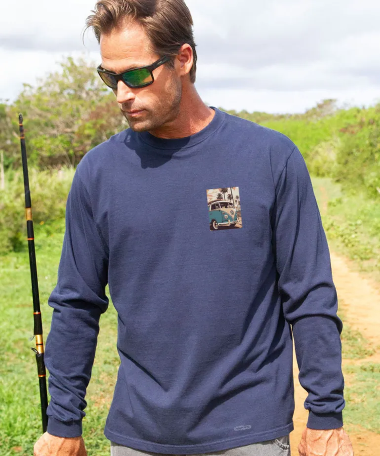 Volkswagen Vintage Beach Bus - Navy Long Sleeve Crewneck T-Shirt