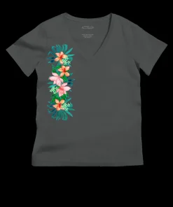 Tropical Beauty - Graphite Short Sleeve Pima V-Neck T-Shirt